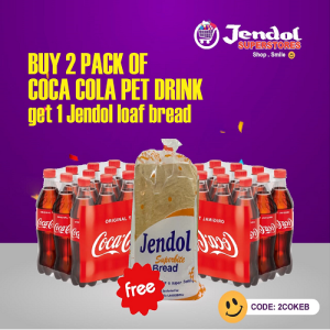 Buy 2 Pack of Coca Pet Drink get 1 Jendol loaf bread